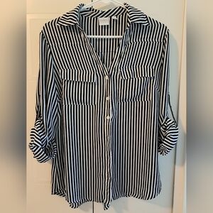 Ladies' Lightweight Striped Button-Up Top